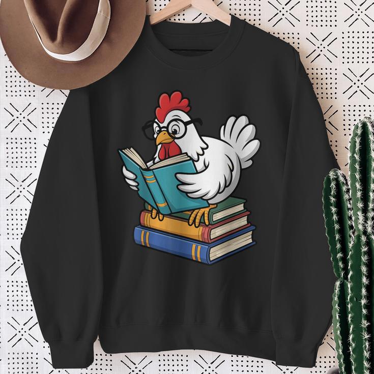 Reading Chicken Bookworm Cute Chicken With Glasses Books Sweatshirt Gifts for Old Women
