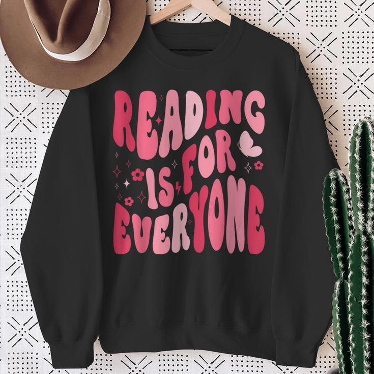 Reading Is For Everyone Books Lover Librarian Bookish Groovy Sweatshirt Gifts for Old Women
