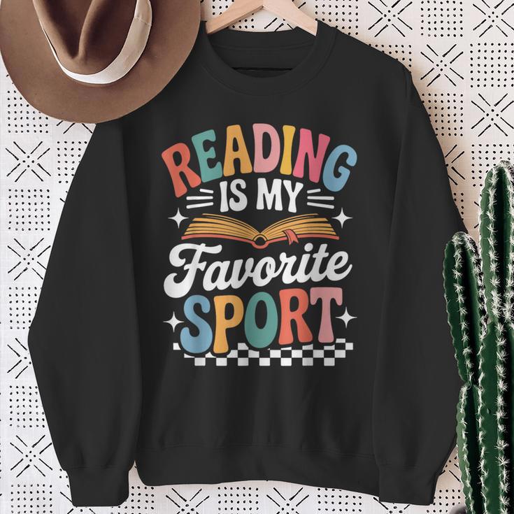 Reading Is My Favorite Sport Book Lover Quote Groovy Sweatshirt Gifts for Old Women