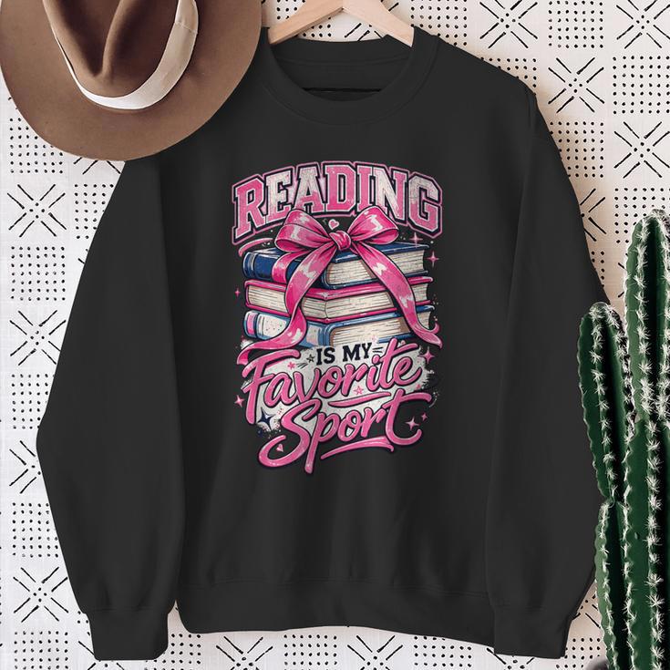 Reading Is My Favorite Sport Pink Bow Coquette Book Lover Sweatshirt Gifts for Old Women