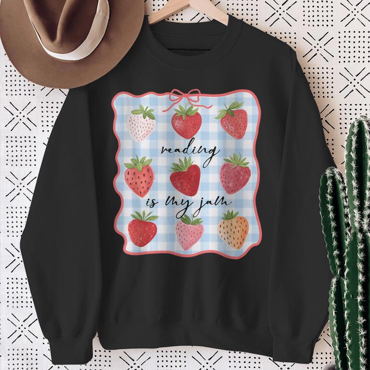 Reading Is My Jam Preppy Stawberry Bookworm Book Lover Nerd Sweatshirt Gifts for Old Women