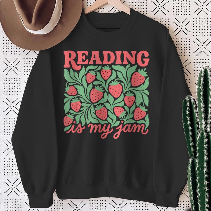 Reading Is My Jam Strawberry Bookish Book Lover Reader Nerd Sweatshirt Gifts for Old Women