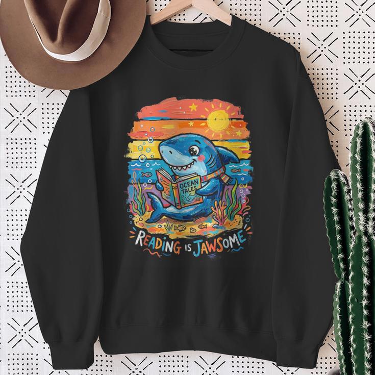 Reading Is Jawsome Shark Book Lover Ocean Tales Sweatshirt Gifts for Old Women