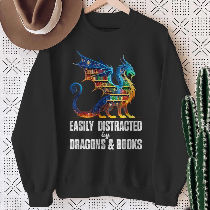 Reading Lover Easily Distracted By Dragons And Books Dragon Sweatshirt Gifts for Old Women