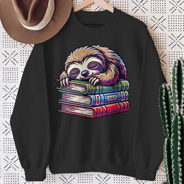 Reading Muffler Sloth On Stack Of Books Sweatshirt Gifts for Old Women