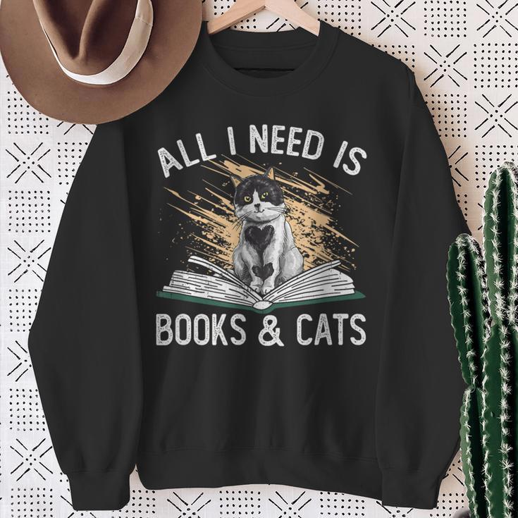 Reading All I Need Is Books & Cats Sweatshirt Gifts for Old Women