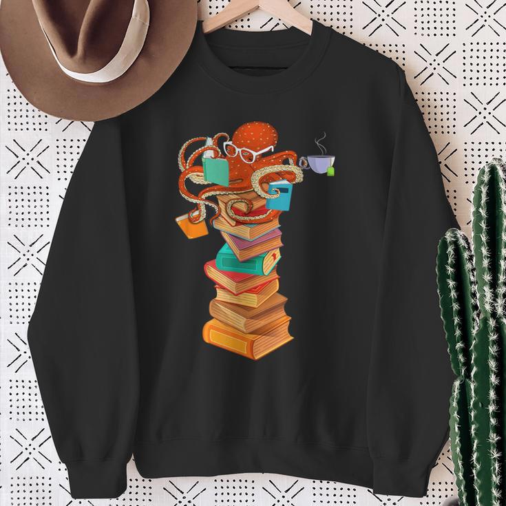 Reading Octopus Tea Coffee Book Lover Bookworm Reader Sweatshirt Gifts for Old Women
