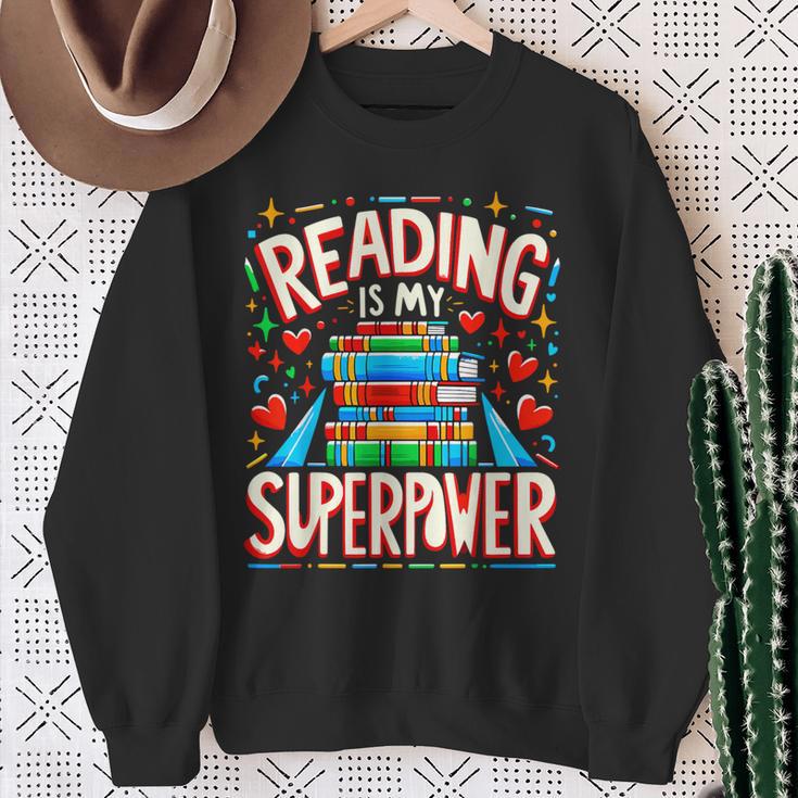 Reading Is My Superpower Bookworm Book Lover Sweatshirt Gifts for Old Women