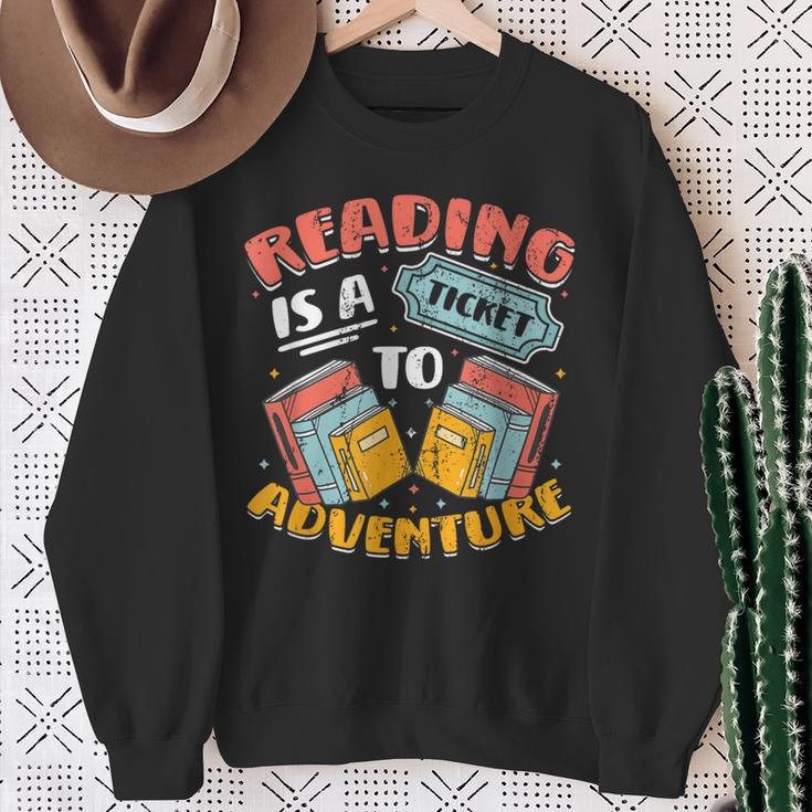 Reading Is A Ticket To Adventure Book Library Themed Sweatshirt Gifts for Old Women