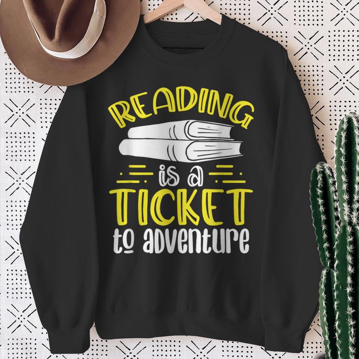 Reading Is A Ticket To Adventure Bookworm Book Reading Sweatshirt Gifts for Old Women