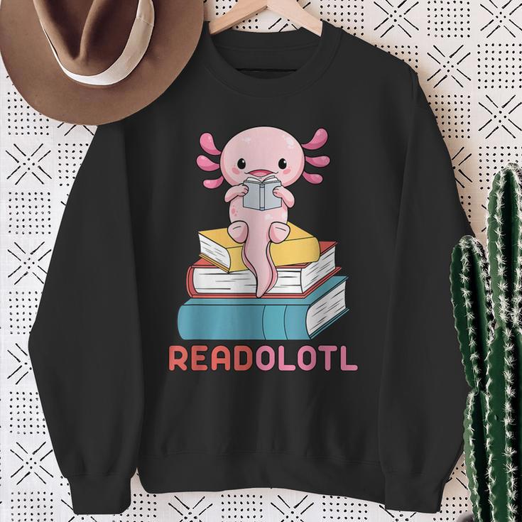 Readolotl Cute Read Axolotl Book Lover Librarian Bookworm Sweatshirt Gifts for Old Women