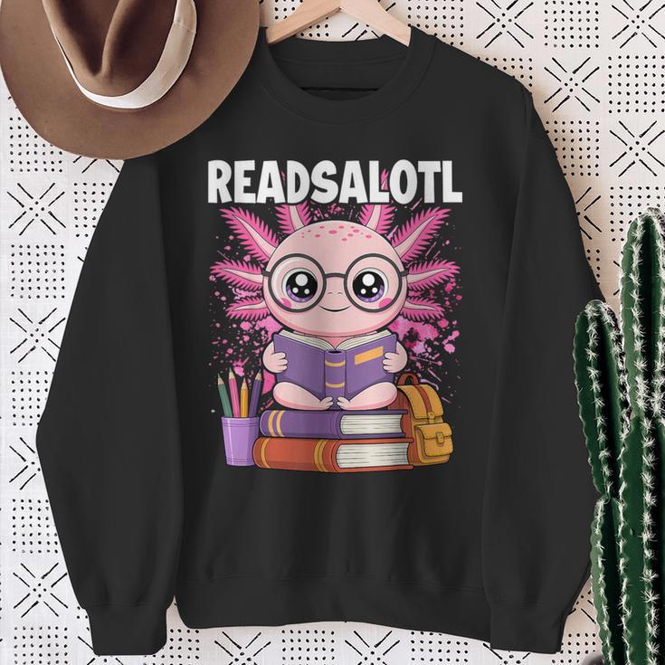 Readsalotl Axolotl Reading Book Bookworm Sweatshirt Gifts for Old Women