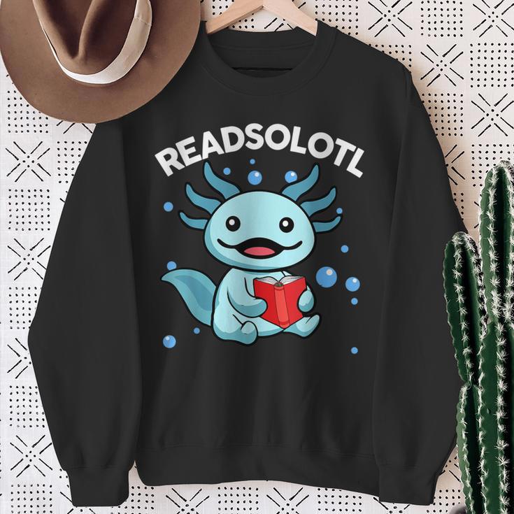Readsolotl Cute Axolotl Read Book Ambystoma Mexicanum Kids Sweatshirt Gifts for Old Women
