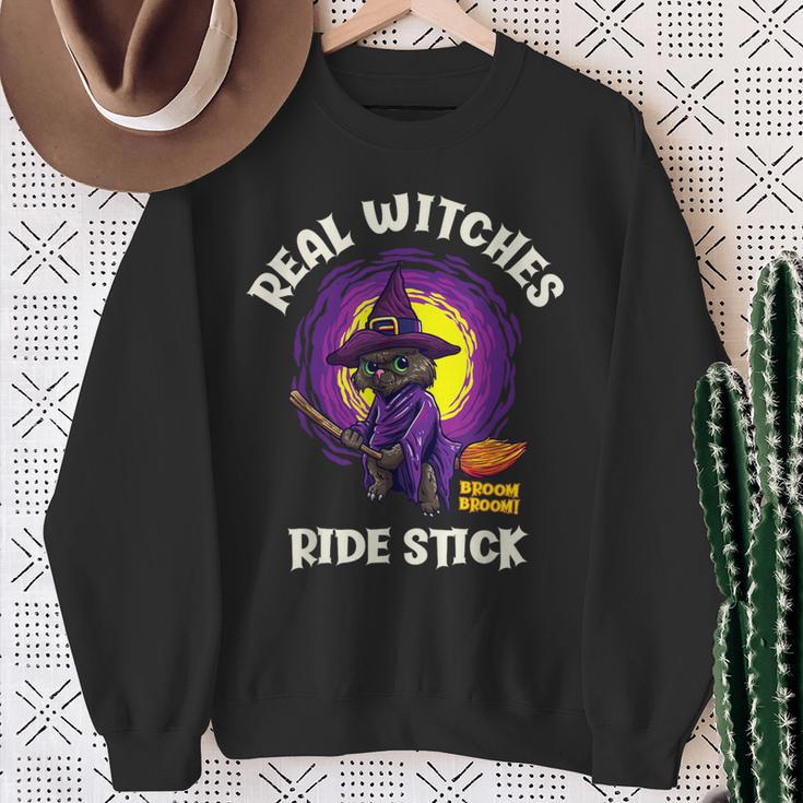 Real Witches Ridetick 面白い 黒猫 ハロウィン スウェットシャツ 年配の女性への贈り物