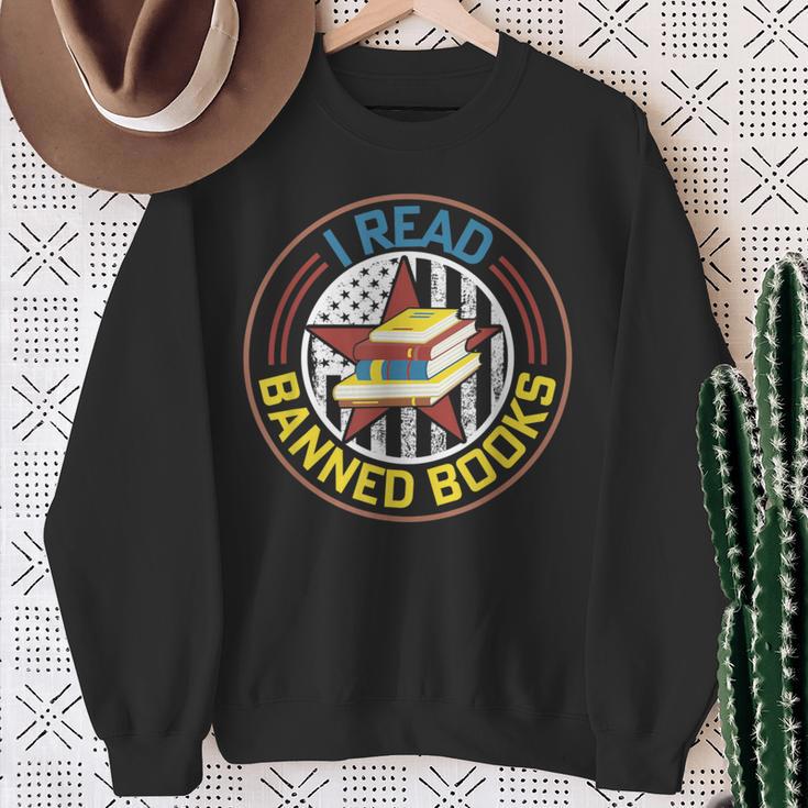 Retro American Flag I Read Banned Books Women Men Sweatshirt Gifts for Old Women