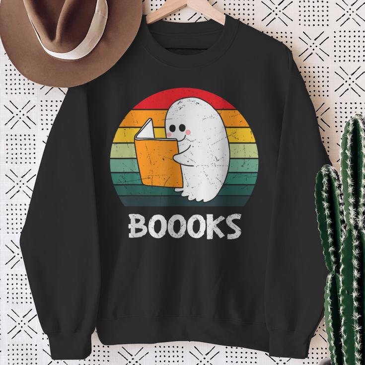 Retro Book Ghost Reading Halloween Teacher Men Women Sweatshirt Gifts for Old Women