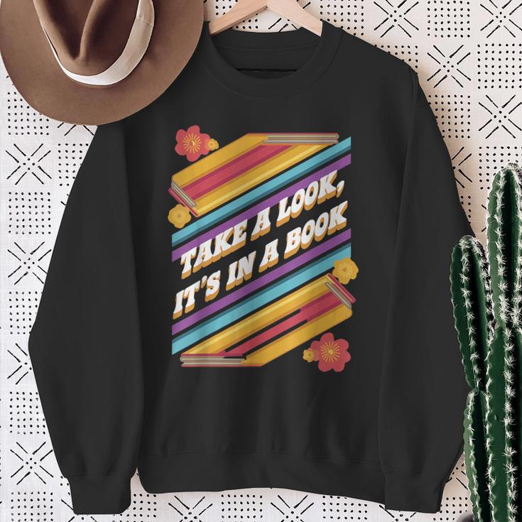 Retro Style Take a Look It's In a Book Sweatshirt Gifts for Old Women