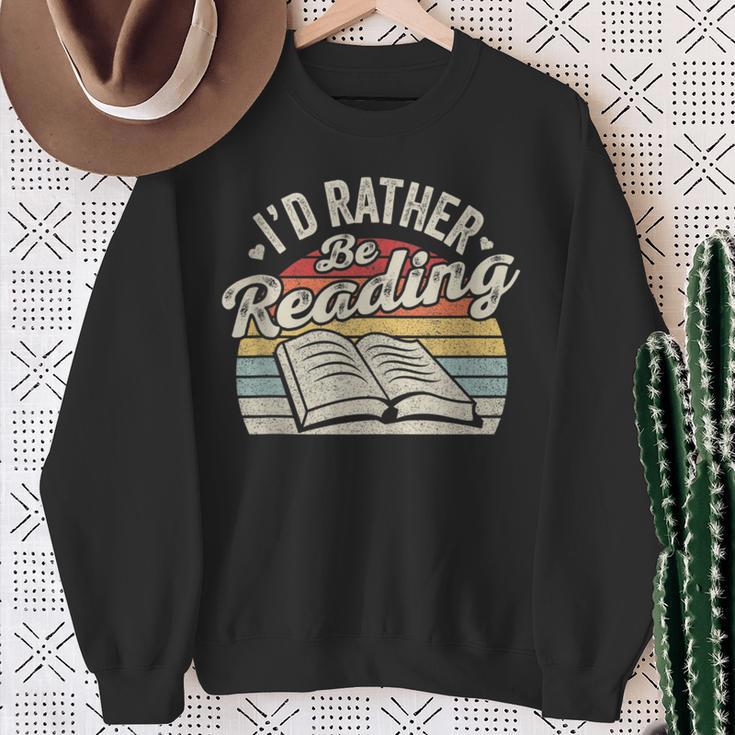 Retro Vintage I'd Rather Be Reading Book Lover Reader Sweatshirt Gifts for Old Women