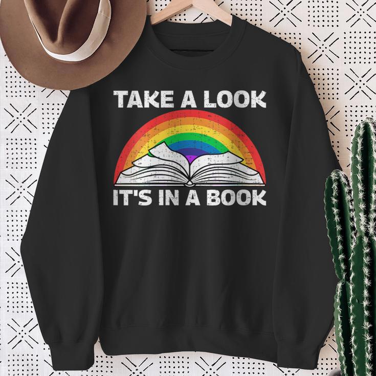Retros Vintage Rainbow Take a Look It's In a Book Reading Sweatshirt Gifts for Old Women