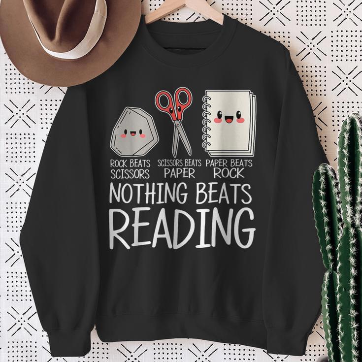 Rock Paper Scissors Nothing Beats Reading Book Lover Humor Sweatshirt Gifts for Old Women
