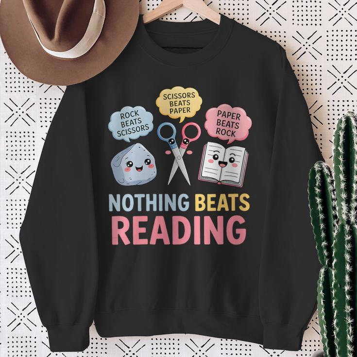 Rock Paper Scissors Nothing Beats Reading Book Lover Sweatshirt Gifts for Old Women