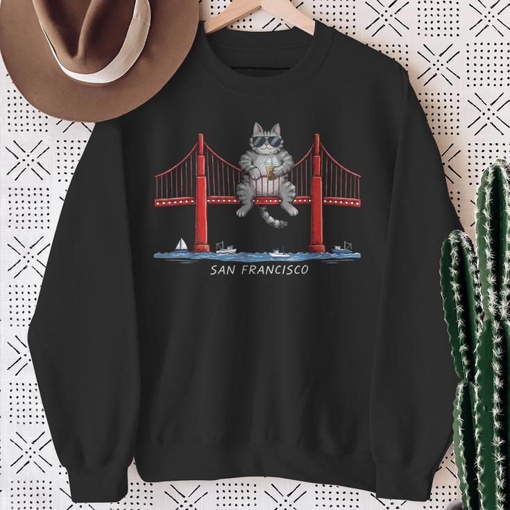 San Francisco Cat Golden Gate Bridge Iced Coffee Book Lover Sweatshirt Gifts for Old Women San Francisco Cat Golden Gate Bridge Iced Coffee Book Lover Sweatshirt Gifts for Old Women
