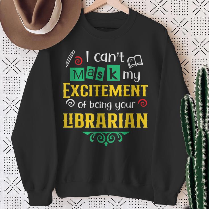 School Librarian Assistant Mask Book Reading Library Sweatshirt Gifts for Old Women