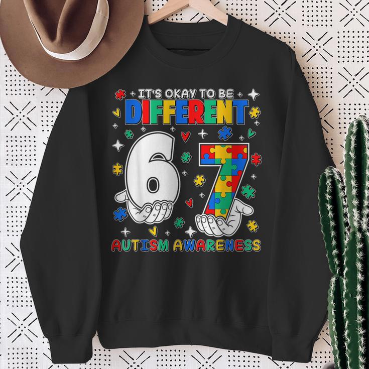 Six Seven 6 7 Autism Awareness It's Ok To Be Different Sweatshirt Gifts for Old Women
