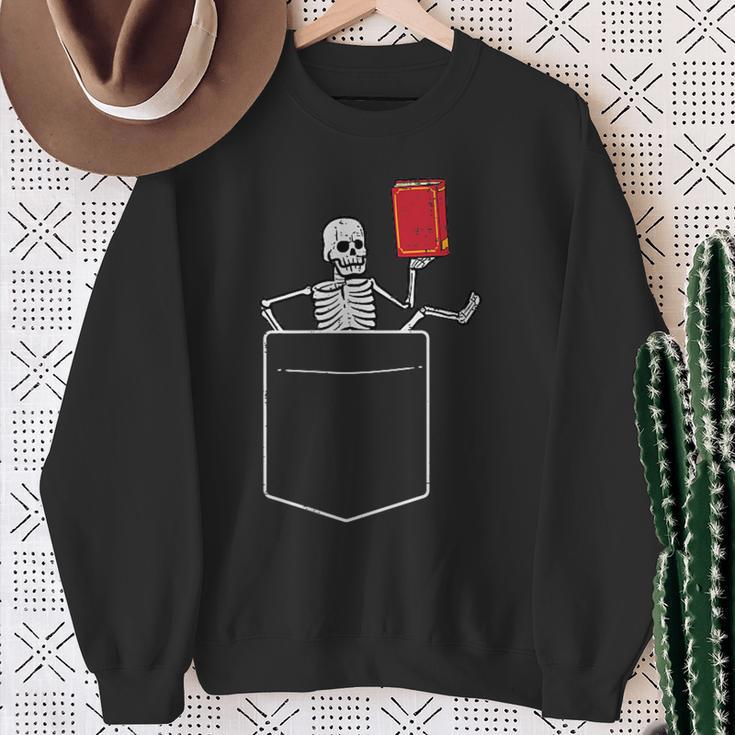 Skeleton Books Read Book Reading Librarian Across America Sweatshirt Gifts for Old Women