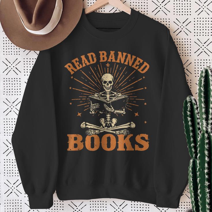 Skeleton Read Banned Books Gain Forbidden Knowledge Sweatshirt Gifts for Old Women Skeleton Read Banned Books Gain Forbidden Knowledge Sweatshirt Gifts for Old Women