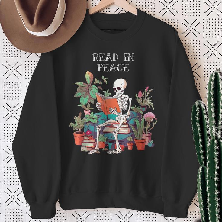 Skeleton Read In Peace Books And Plants Lover Bookworm Sweatshirt Gifts for Old Women