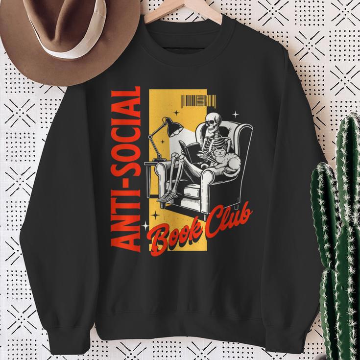 Skeleton Reads a Book Anti Social Book Club Sweatshirt Gifts for Old Women