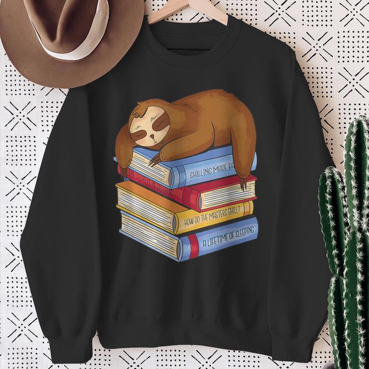 Sloth Napping On Book Stack Sweatshirt Gifts for Old Women Sloth Napping On Book Stack Sweatshirt Gifts for Old Women