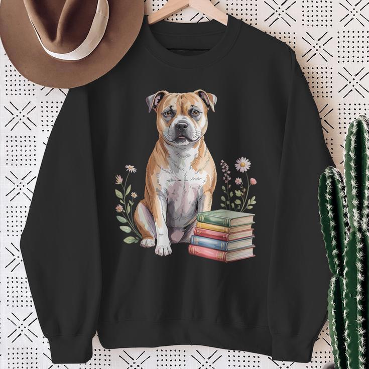 Staffordshire Bull Terrier Books Flowers Book Reading Sweatshirt Gifts for Old Women