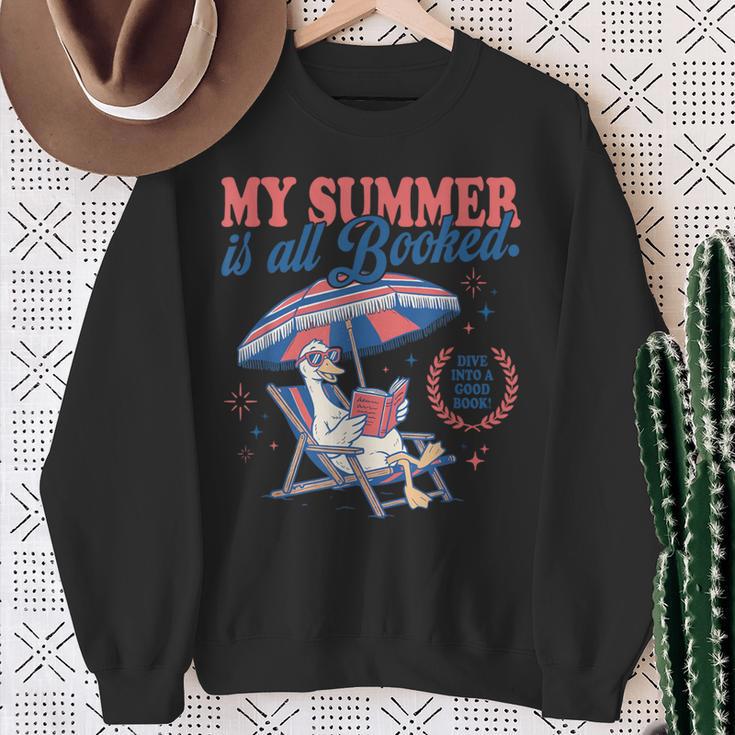 My Summer Is All Booked Silly-Goose Reading Book Bookish Sweatshirt Gifts for Old Women