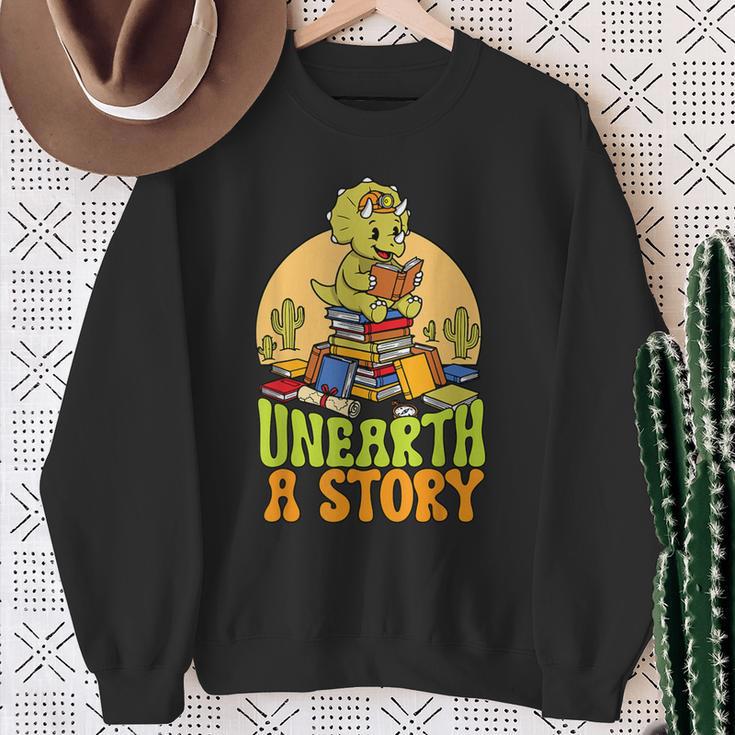 Summer Reading Teacher Unearth a Story Library Book Lover Sweatshirt Gifts for Old Women