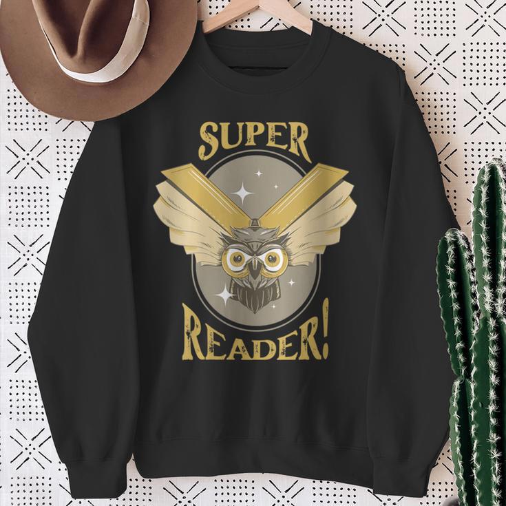 Super Reader Owl Bookmarks Reading Librarian Nocturnal Book Sweatshirt Gifts for Old Women