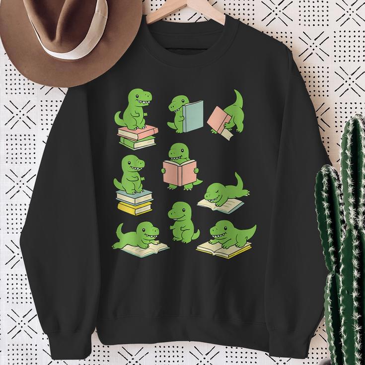 T-Rex Dinosaurs Reading Books Dinosaur Lover Sweatshirt Gifts for Old Women