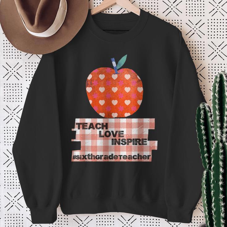 Teach Love Inspire Valentines Day Book 6th Grade Teacher Sweatshirt Gifts for Old Women