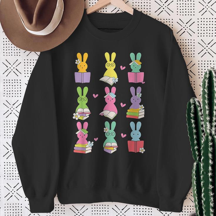 Teacher Easter Reading Bunnies Book Lover Bunny Sweatshirt Gifts for Old Women