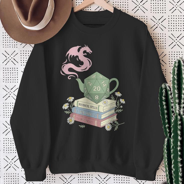 Teapot Dragon Books RPG Cozy Gamer Fantasy Tea Lover Sweatshirt Gifts for Old Women