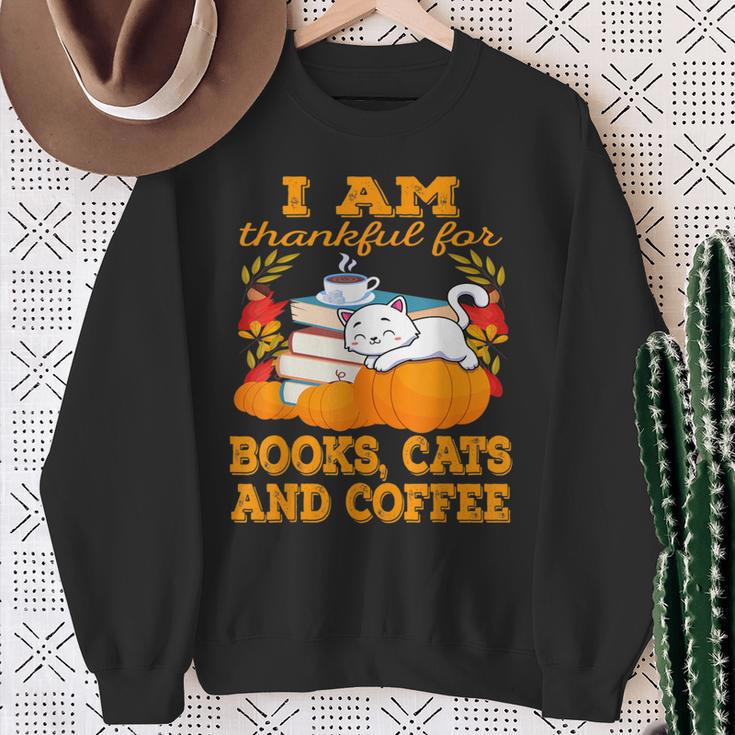 I Am Thankful For Books Cats And Coffee Thanksgiving Sweatshirt Gifts for Old Women I Am Thankful For Books Cats And Coffee Thanksgiving Sweatshirt Gifts for Old Women