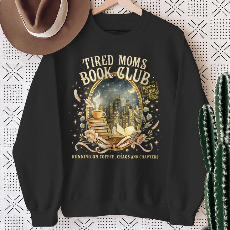 Tired Moms Book Club Cozy Night Coffee Reading Cat Sweatshirt Gifts for Old Women