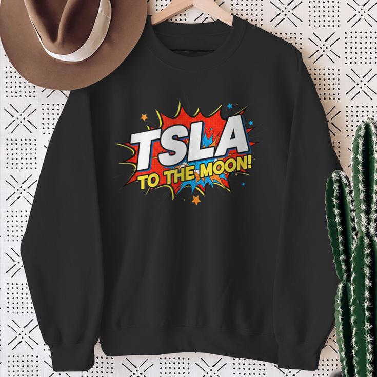 TSLA To The Moon Comic Book Style Splash Sweatshirt Gifts for Old Women