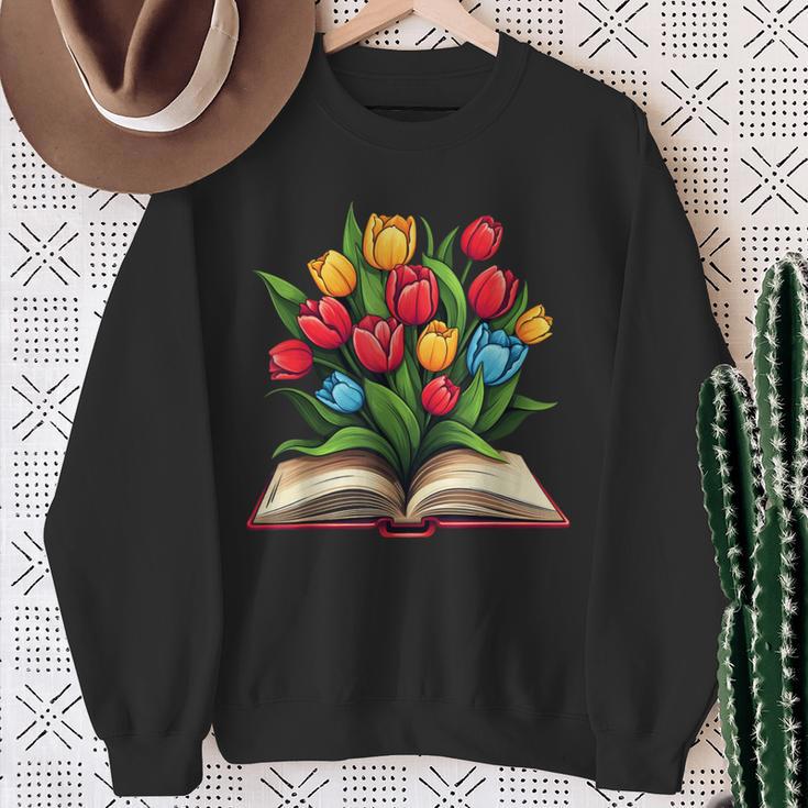 Tulips Flowers Book Floral Sweatshirt Gifts for Old Women