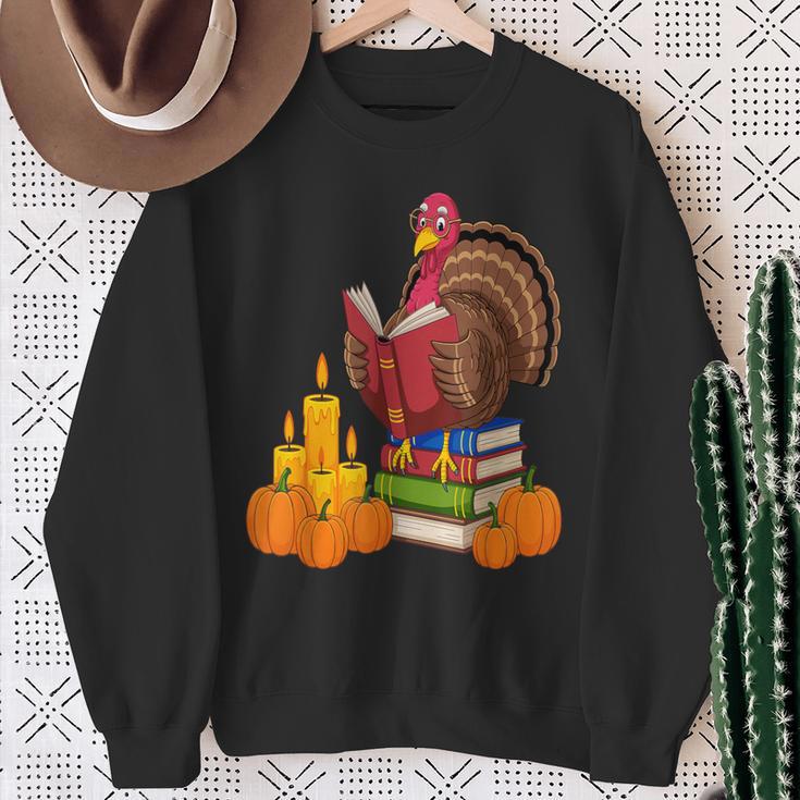 Turkey Reading Books Fall Thanksgiving Teacher Book Sweatshirt Gifts for Old Women Turkey Reading Books Fall Thanksgiving Teacher Book Sweatshirt Gifts for Old Women