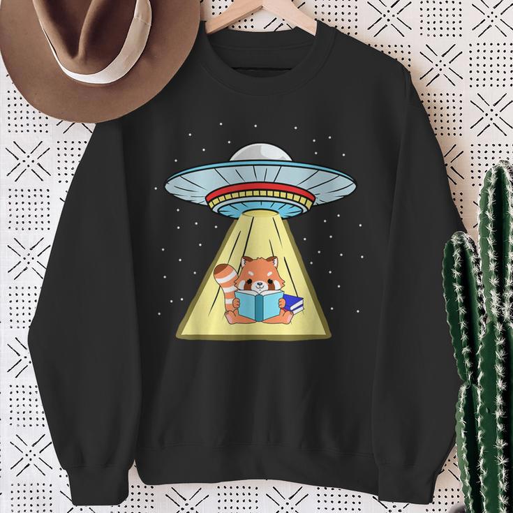 Ufo Abduction Red Panda Reading Book Sweatshirt Gifts for Old Women