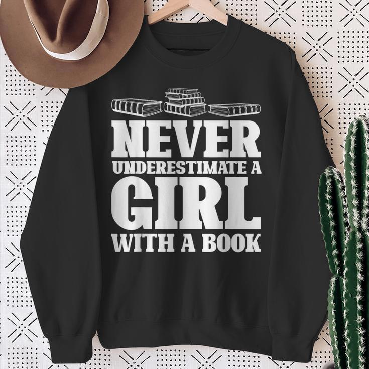 Never Underestimate a Girl With a Book Aesthetic Graphic Sweatshirt Gifts for Old Women Never Underestimate a Girl With a Book Aesthetic Graphic Sweatshirt Gifts for Old Women