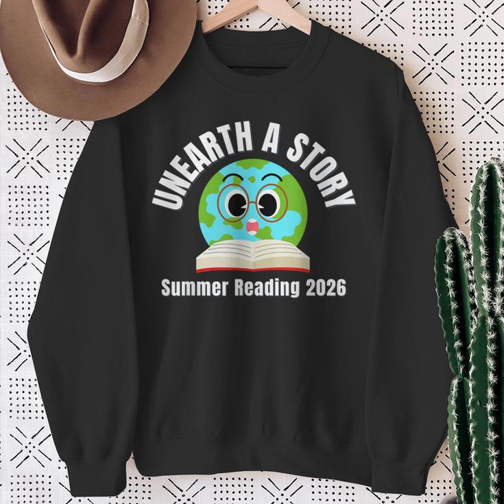 Unearth a Story Summer 2026 Reading Program Earth Read Book Sweatshirt Gifts for Old Women