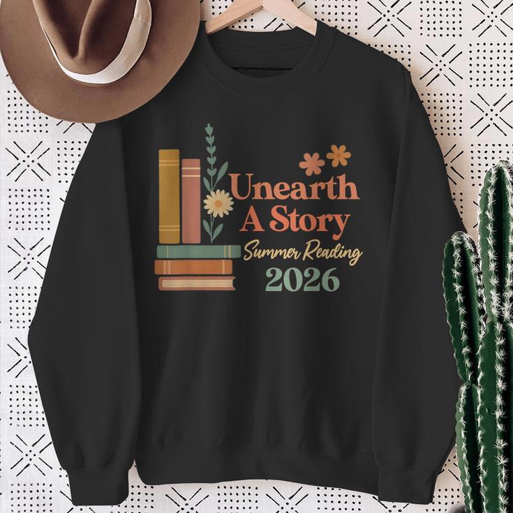 Unearth a Story Summer Reading 2026 Library Teachers Book Sweatshirt Gifts for Old Women